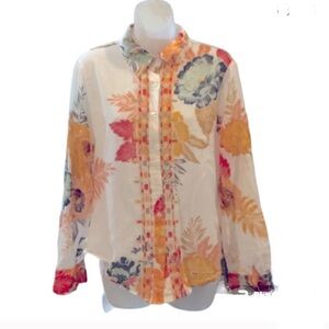 Magazine Clothing Fall Floral Embroidered Button Down Blouse Women’s Size Small